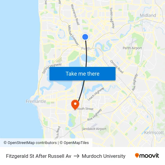 Fitzgerald St After Russell Av to Murdoch University map
