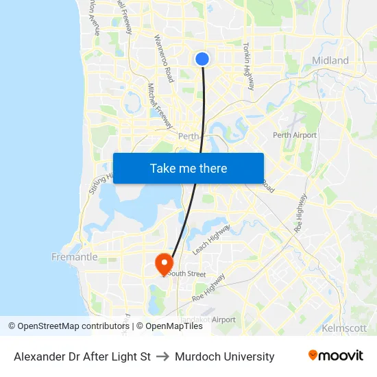 Alexander Dr After Light St to Murdoch University map