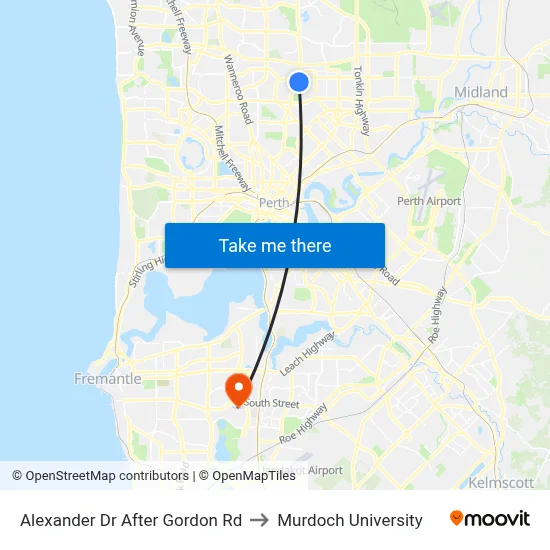 Alexander Dr After Gordon Rd to Murdoch University map