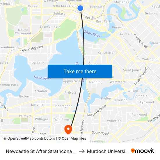 Newcastle St After Strathcona St to Murdoch University map