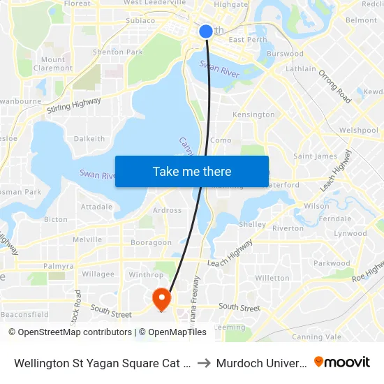 Wellington St Yagan Square Cat Id 59 to Murdoch University map