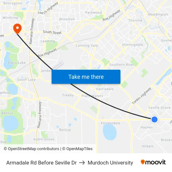 Armadale Rd Before Seville Dr to Murdoch University map