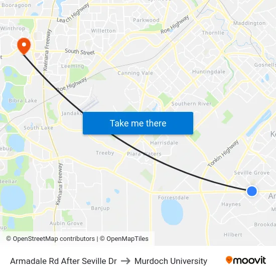 Armadale Rd After Seville Dr to Murdoch University map