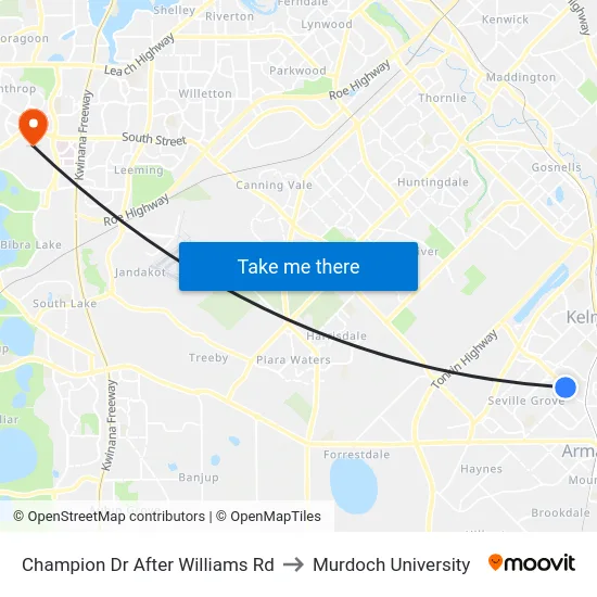 Champion Dr After Williams Rd to Murdoch University map