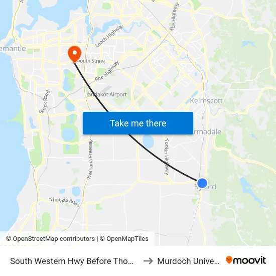 South Western Hwy Before Thomas Rd to Murdoch University map