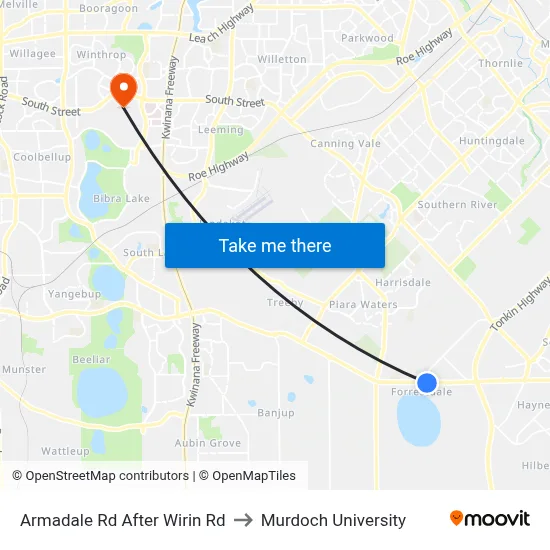 Armadale Rd After Wirin Rd to Murdoch University map