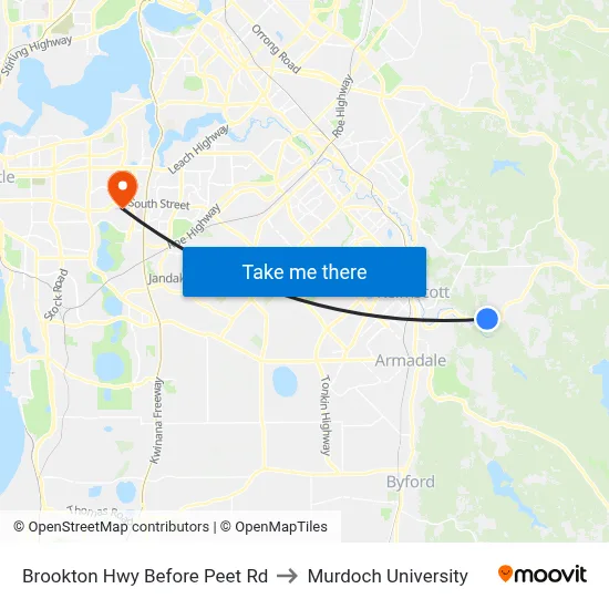 Brookton Hwy Before Peet Rd to Murdoch University map