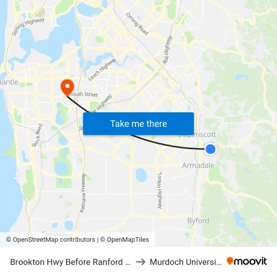 Brookton Hwy Before Ranford St to Murdoch University map
