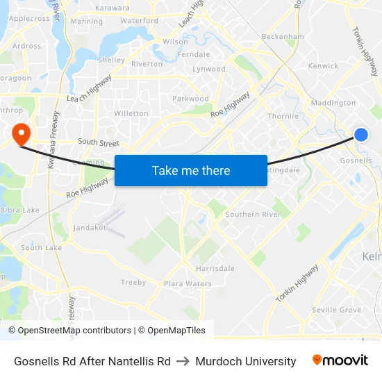 Gosnells Rd After Nantellis Rd to Murdoch University map