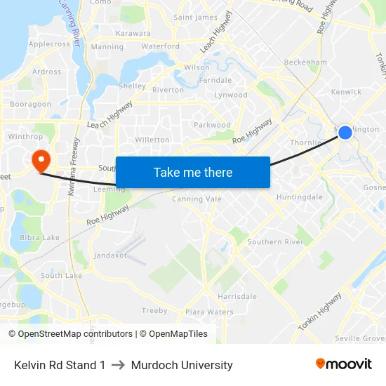 Kelvin Rd Stand 1 to Murdoch University map