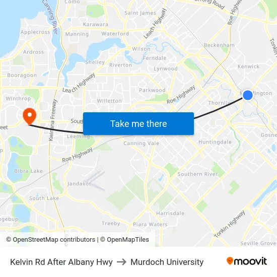 Kelvin Rd After Albany Hwy to Murdoch University map