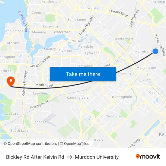 Bickley Rd After Kelvin Rd to Murdoch University map