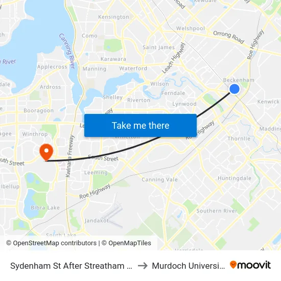 Sydenham St After Streatham St to Murdoch University map