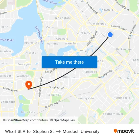 Wharf St After Stephen St to Murdoch University map