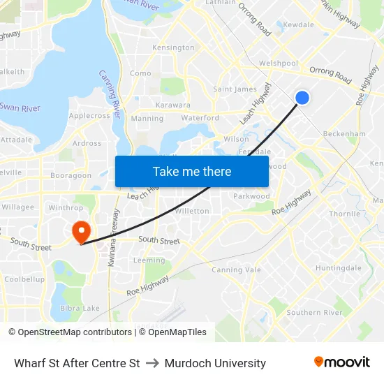 Wharf St After Centre St to Murdoch University map