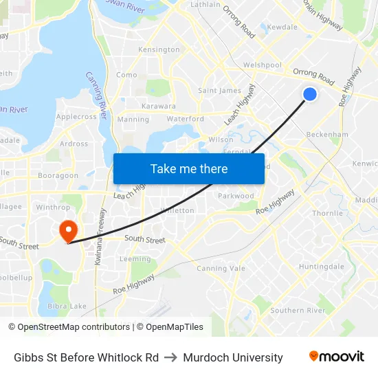 Gibbs St Before Whitlock Rd to Murdoch University map