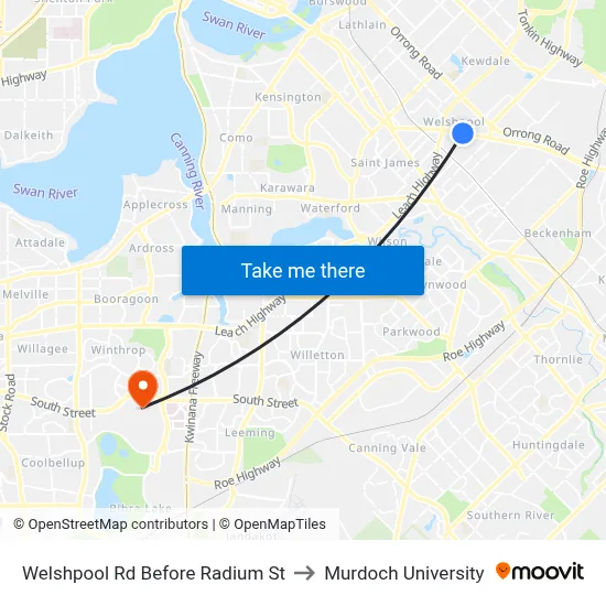 Welshpool Rd Before Radium St to Murdoch University map