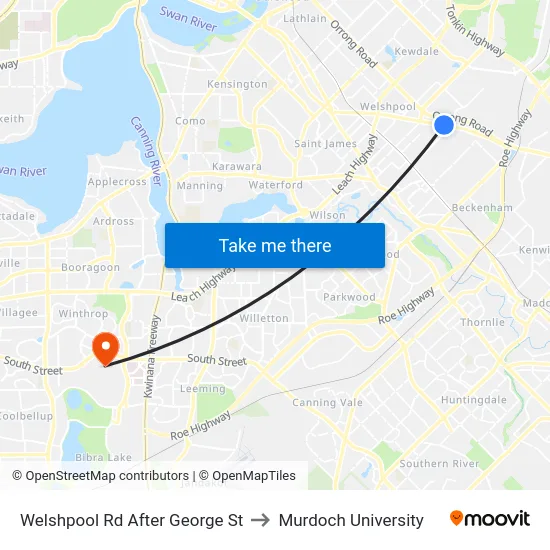 Welshpool Rd After George St to Murdoch University map