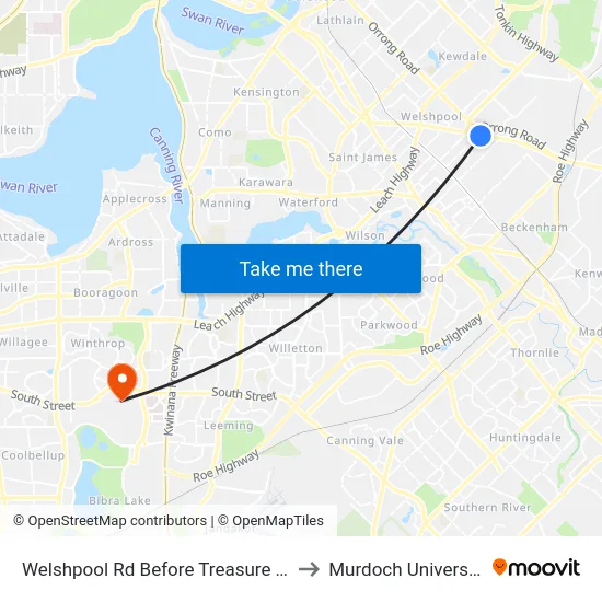Welshpool Rd Before Treasure Rd to Murdoch University map