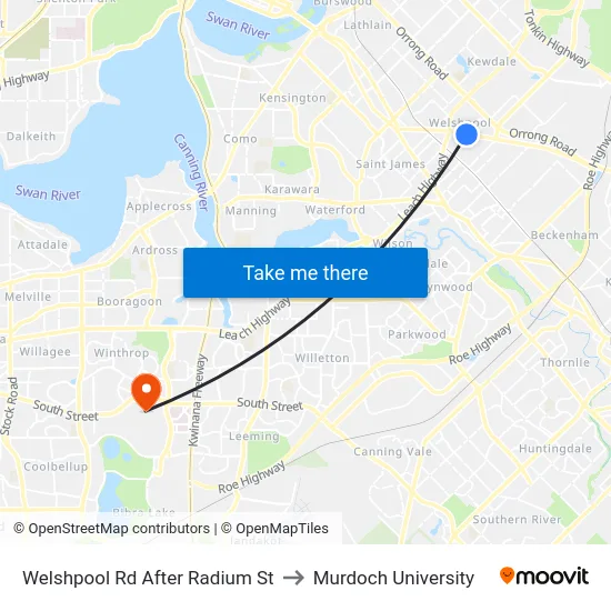 Welshpool Rd After Radium St to Murdoch University map