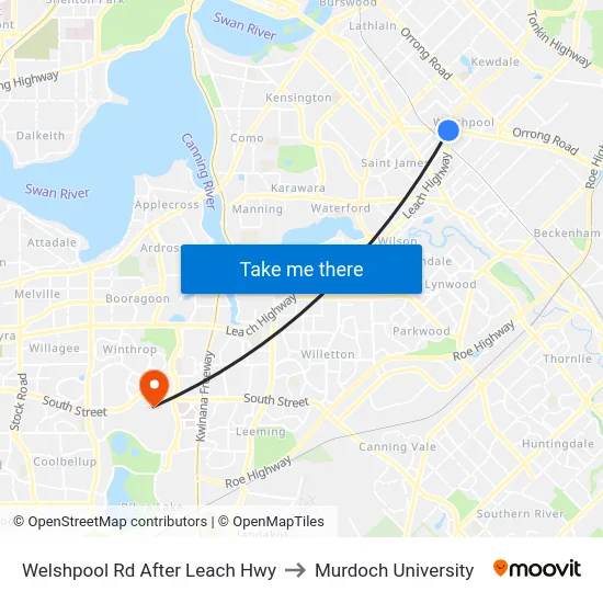 Welshpool Rd After Leach Hwy to Murdoch University map