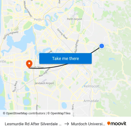 Lesmurdie Rd After Silverdale Rd to Murdoch University map