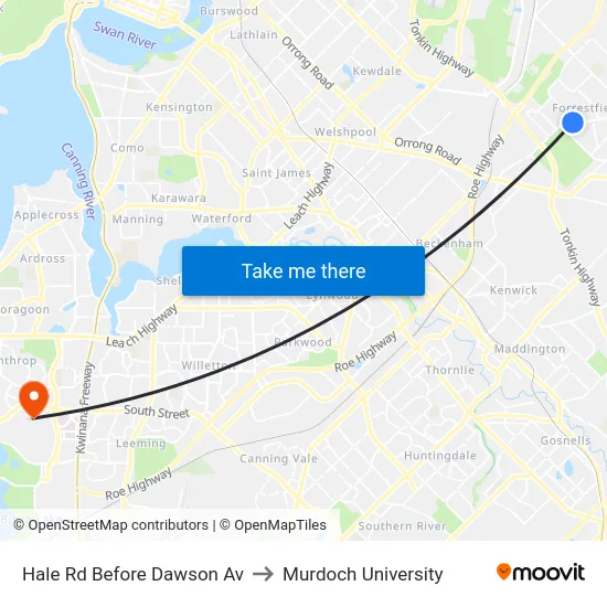 Hale Rd Before Dawson Av to Murdoch University map