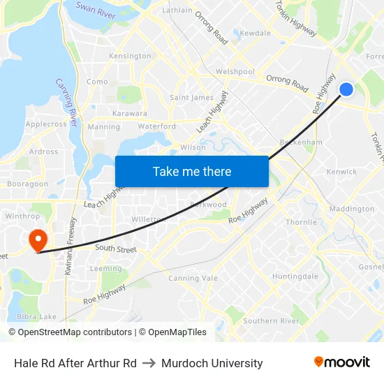 Hale Rd After Arthur Rd to Murdoch University map