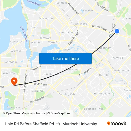 Hale Rd Before Sheffield Rd to Murdoch University map