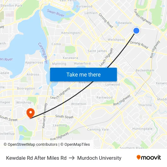 Kewdale Rd After Miles Rd to Murdoch University map
