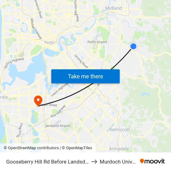 Gooseberry Hill Rd Before Landsdowne Rd to Murdoch University map