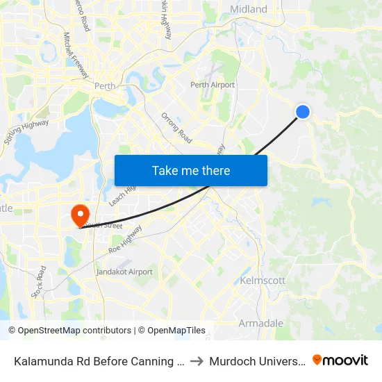 Kalamunda Rd Before Canning Rd to Murdoch University map