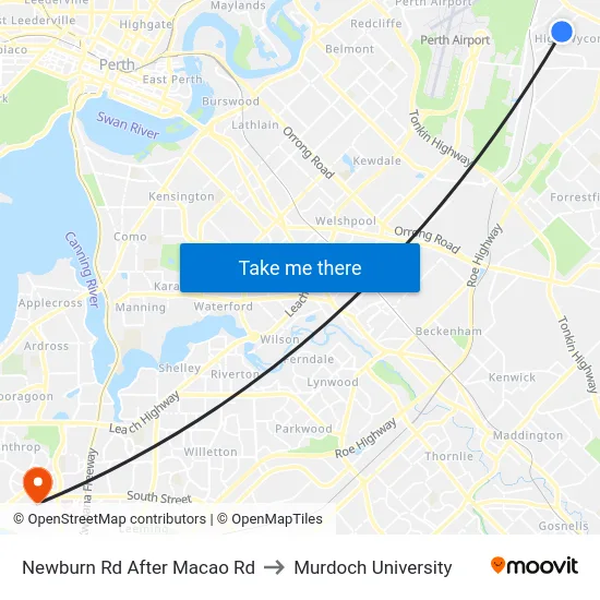 Newburn Rd After Macao Rd to Murdoch University map