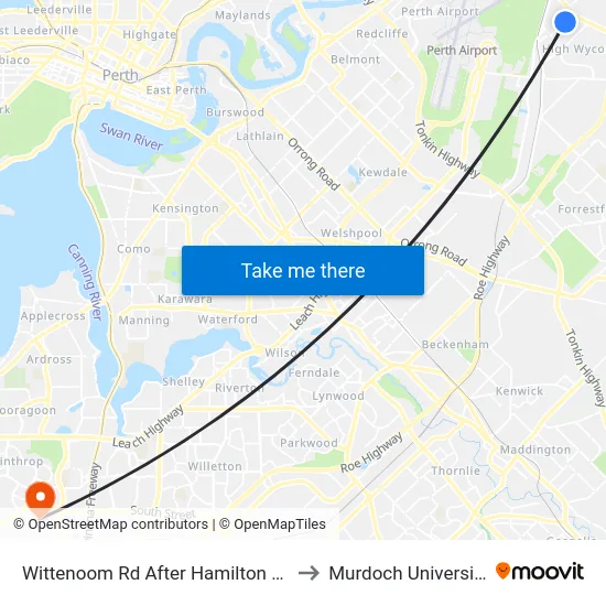 Wittenoom Rd After Hamilton Rd to Murdoch University map