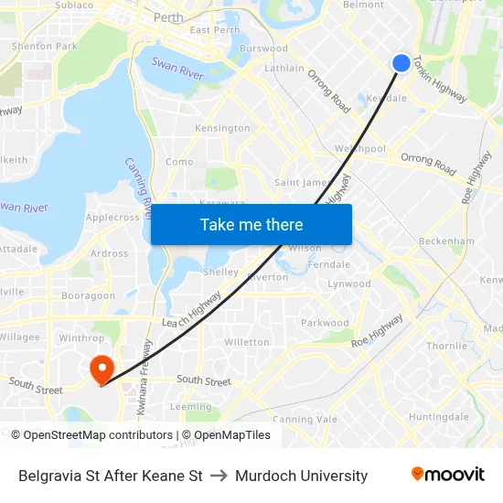 Belgravia St After Keane St to Murdoch University map