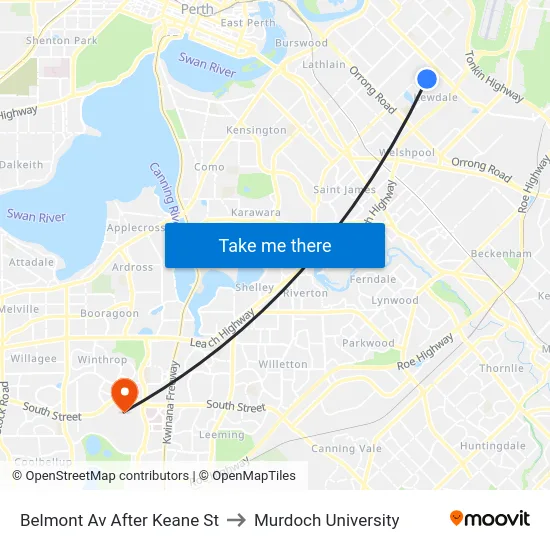 Belmont Av After Keane St to Murdoch University map