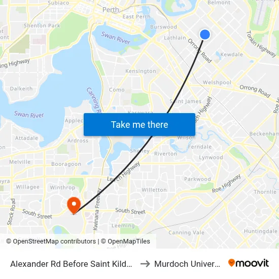 Alexander Rd Before Saint Kilda Rd to Murdoch University map