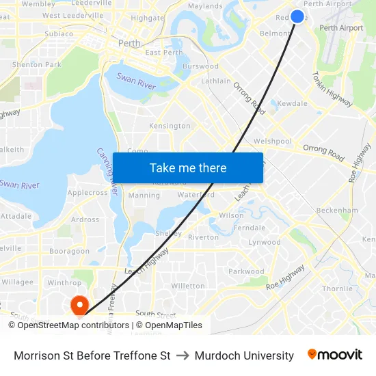 Morrison St Before Treffone St to Murdoch University map