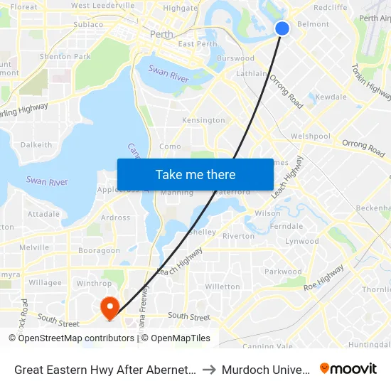 Great Eastern Hwy After Abernethy Rd to Murdoch University map