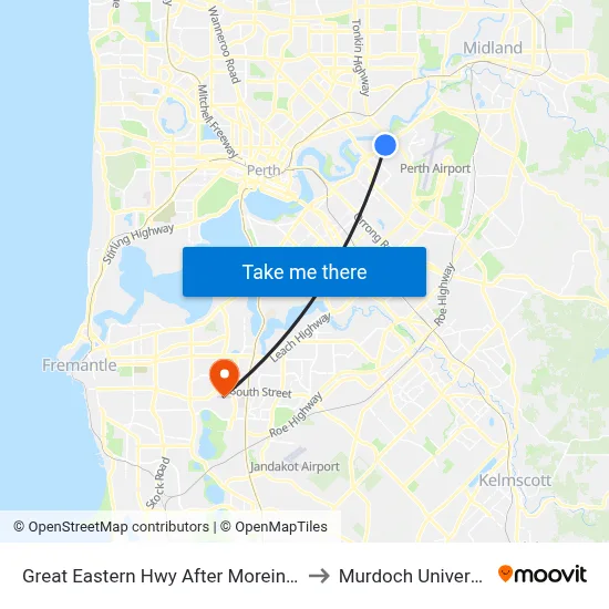 Great Eastern Hwy After Moreing St to Murdoch University map