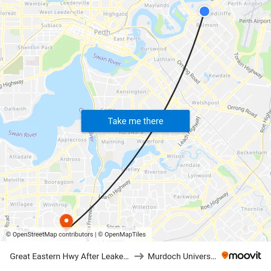 Great Eastern Hwy After Leake St to Murdoch University map