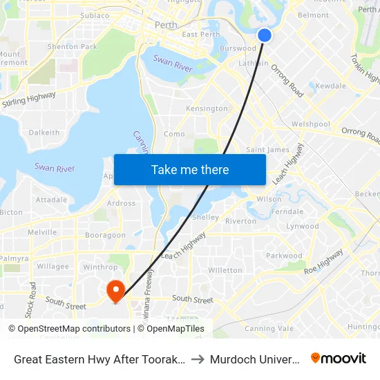Great Eastern Hwy After Toorak Rd to Murdoch University map