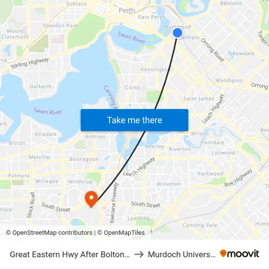 Great Eastern Hwy After Bolton Av to Murdoch University map