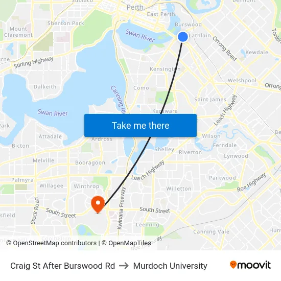 Craig St After Burswood Rd to Murdoch University map