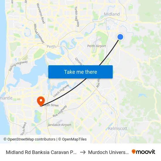Midland Rd Banksia Caravan Park to Murdoch University map