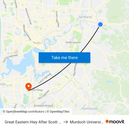 Great Eastern Hwy After Scott St to Murdoch University map