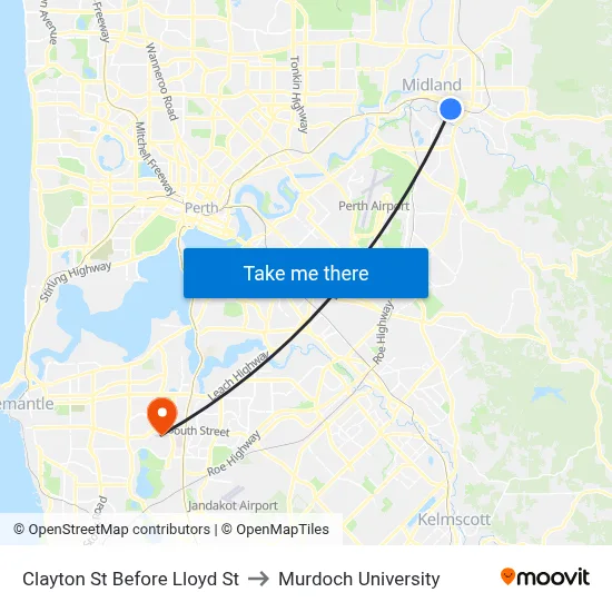 Clayton St Before Lloyd St to Murdoch University map
