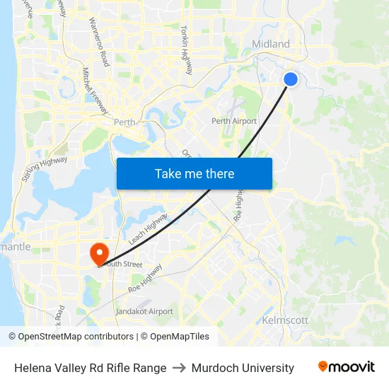 Helena Valley Rd Rifle Range to Murdoch University map