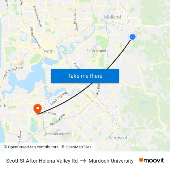 Scott St After Helena Valley Rd to Murdoch University map