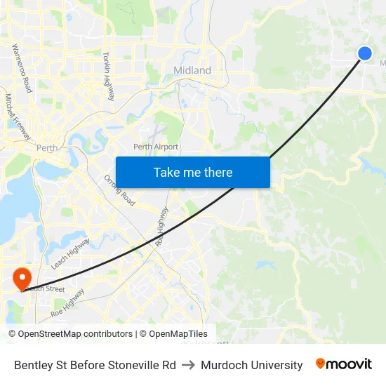 Bentley St Before Stoneville Rd to Murdoch University map